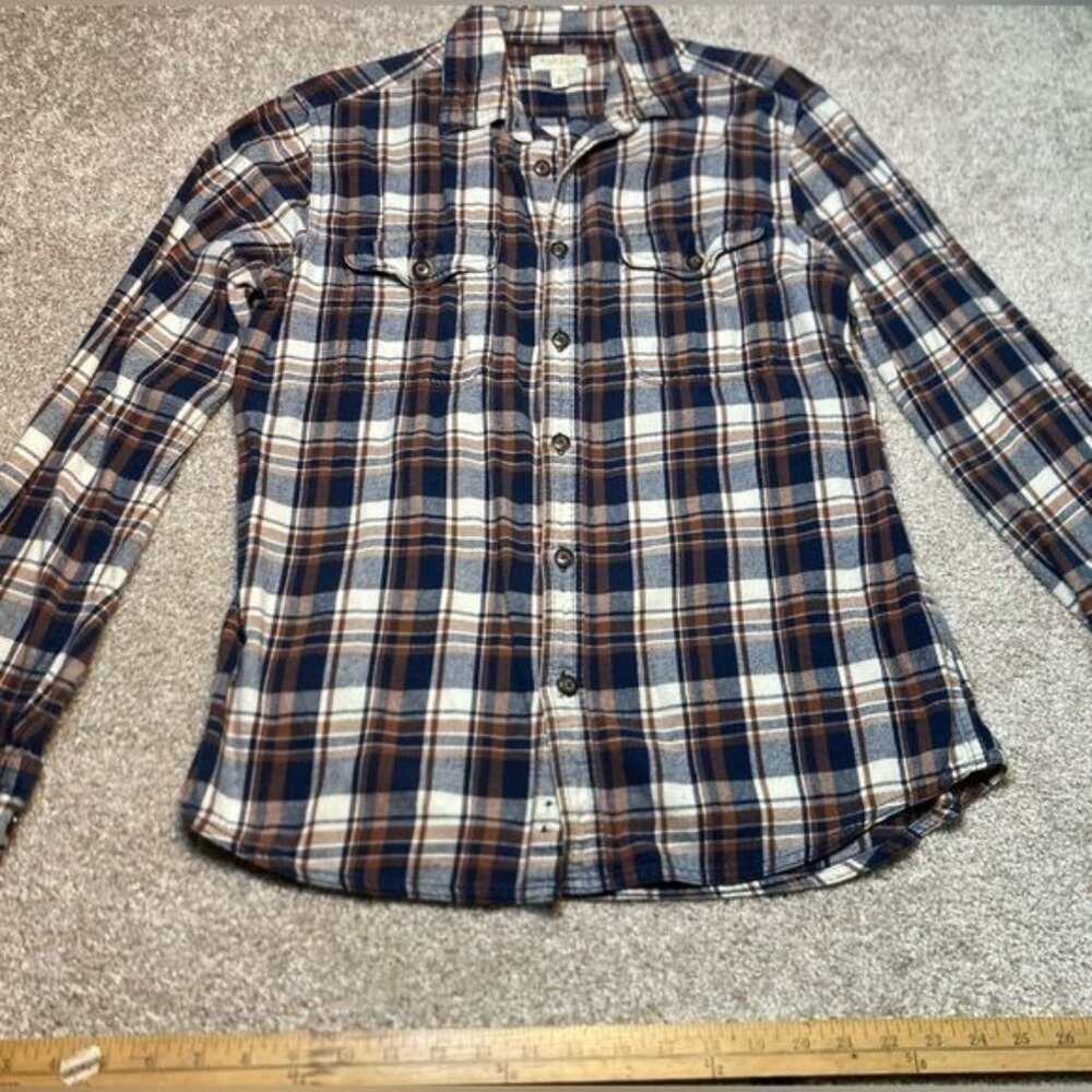 Sonoma Lifestyle Mens Plaid Button-Up Flannel Shirt Navy/Brown Size M